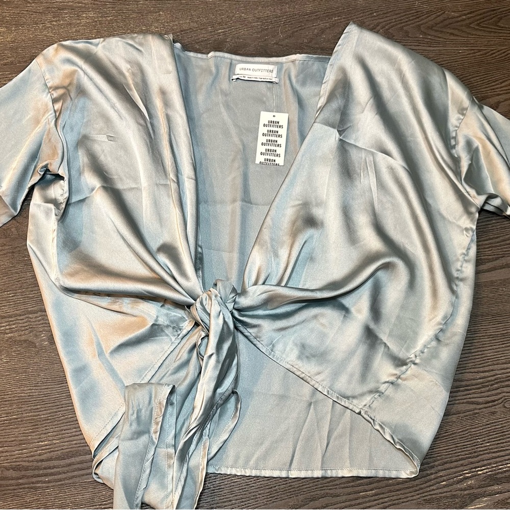Urban Outfitters Blue Silky Front Tie Top XS/S/M